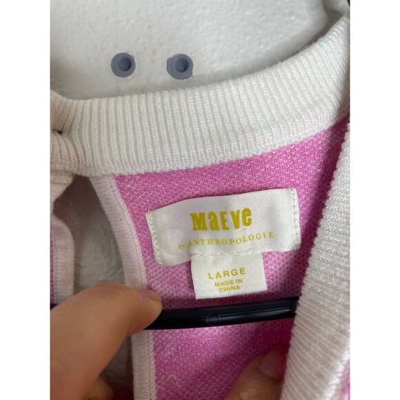 Maeve Anthropologie Pink Gingham Knit Top Cottagecore L - Picture 2 of 5